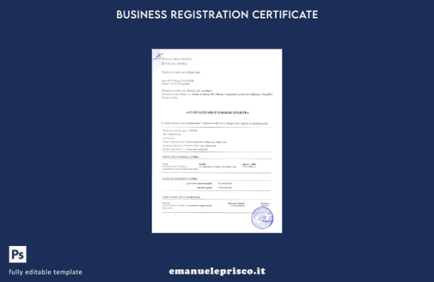 stile verificato Modello di certificato di registrazione della Bosnia ed Erzegov